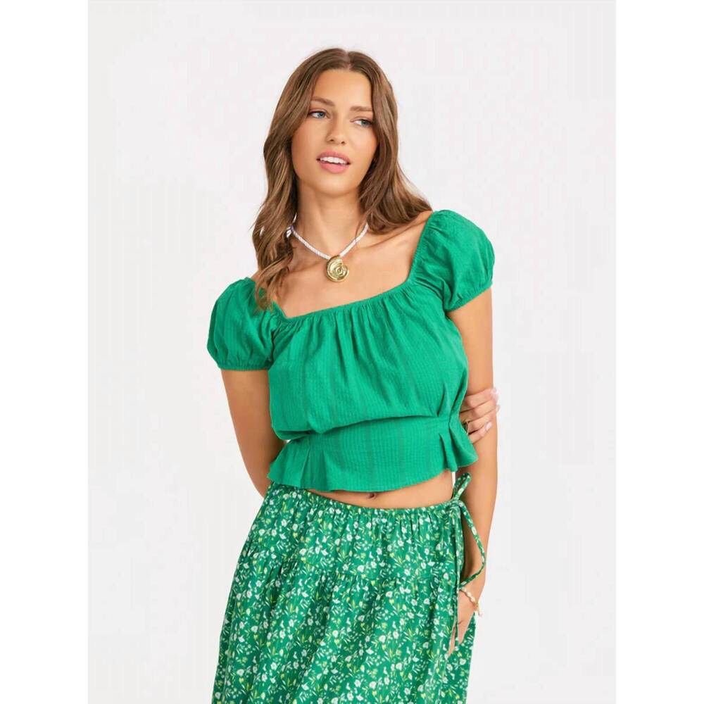NEW SADIE & SAGE radiate cap sleeved top in green